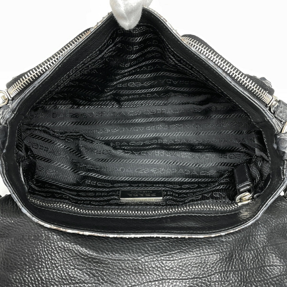 Prada Plate Chain Shoulder Bag Python Leather Gra… - image 7